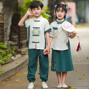 六一儿童国学表演服幼儿园诗歌朗诵服中国风班服合唱民国风演出服