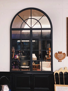 美式餐厅装饰镜子铁艺复古假窗户玄关壁炉挂镜拱形假开门窗户壁景