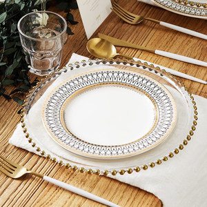 欧式玻璃珠点镀金西餐盘牛排盘沙拉盘 家用西餐宴会花式摆盘垫盘