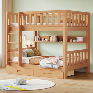 榉木上下铺双层床高低子母床小户型两层简约儿童床全实木床上下床