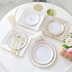 生日布置纸盘子一次性白色蛋糕碟子甜品台摆件儿童派对餐具野餐盘
