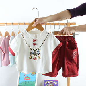 儿童汉服套装夏天小男孩唐装中国风宝宝1-3周岁衣服棉麻婴儿古装2
