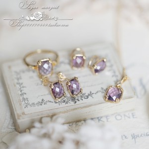 洛可可小姐の紫水晶 复古大颗粒珠宝玫瑰切925银开口戒指耳钉项链