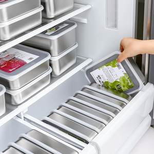 日本304不锈钢保鲜盒厨房密封带盖食品级冰箱冻肉收纳冷冻冷藏盒