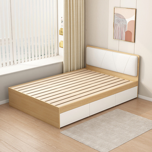 现代简约实木床架高箱榻榻米储物床小房间省空间定制榻榻米双人床