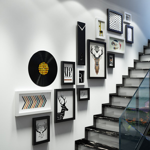 照片墙楼梯背景板布置北欧美式套装挂件墙面装饰创意个性相框挂墙