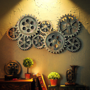 齿轮装饰品复古创意壁饰木质仿金属酒吧咖啡厅loft工业风墙壁挂件