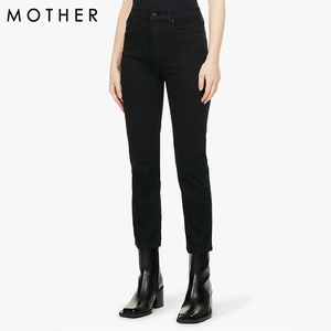 代购Mother牛仔裤直筒黑色九分裤高腰显瘦弹力商务休闲裤明星同款