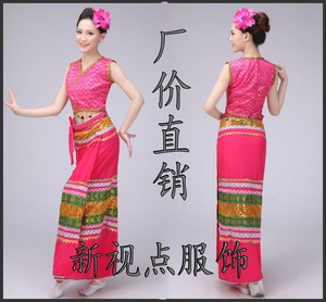 傣族女玫红色泼水节舞蹈加大服装春节民族服装葫芦丝舞台演出服装