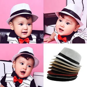 百天宝宝小帽子礼帽46帽围影楼婴儿照摄影小绅士黑白灰多色百搭帽