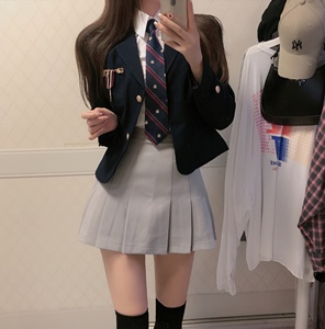 越南代购小众设计感学院风套装 韩国制服 新款百褶裙 短款小西装