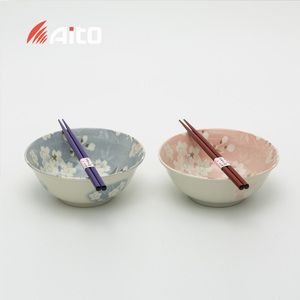 日本进口AITO宇野千代樱花美浓烧陶瓷面碗筷子4件套礼盒婚庆礼品