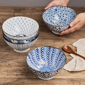 日本进口陶瓷餐具波佐见釉下彩日式料理和风大面碗大汤碗家用饭碗