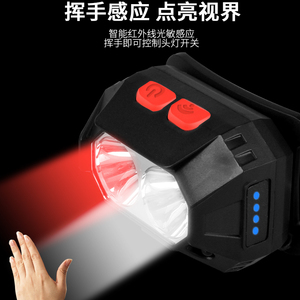 强光USB充电LED白光感应+红光感应钓鱼头灯 养蜂灯驱蚊有电量显示