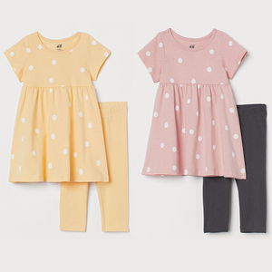 HM H&M上海专柜正品童装女宝宝婴儿粉色短袖连衣裙和打底裤套装