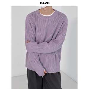 DAZO 紫色毛衣男宽松圆领垂感针织衫秋季指套袖衣服韩版潮流ins