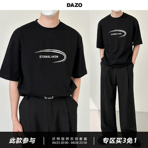 DAZO 夏季新款黑色T恤男短袖山本耀司风暗黑帅气宽松圆领上衣潮