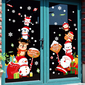 圣诞节墙贴纸小鹿雪人企鹅圣诞老人玻璃橱窗窗花贴商铺装饰布置