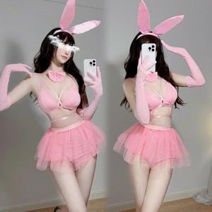 兔年新款DS演出服酒吧gogo秀气氛女dj领舞性感兔女郎粉色裙套装