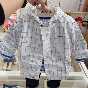 韩国中小童装 21春夏款男女童宝宝儿童帅气格子带帽风衣 洋气外套