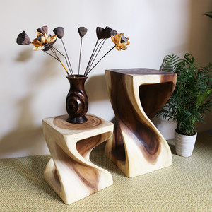 泰国花架花几实木凳子创意家居装饰品置物架木雕木墩原木换鞋矮凳