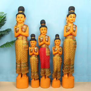 泰国迎宾侍女摆件东南亚风格装饰品泰式木雕人偶餐厅门口落地摆件