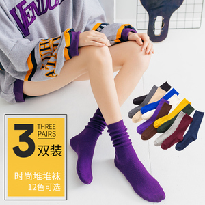 长袜子女ins潮网红韩国日系堆堆袜春夏季薄款韩版紫色长筒中筒袜