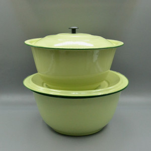 特价果绿色搪瓷盖盆大号31CM33CM带盖搪瓷盆家用和面盆洗菜盆缸钵
