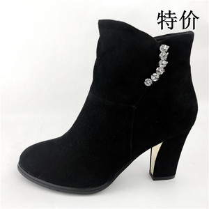 XL1653-10秋冬款新款女鞋靴子短靴真皮羊京跟高8cm黑色