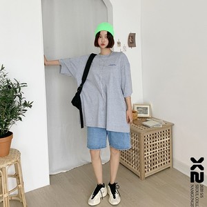 Sundy韩国正品代购X2 慵懒时尚背后卡通字母字母印花宽松短袖T恤