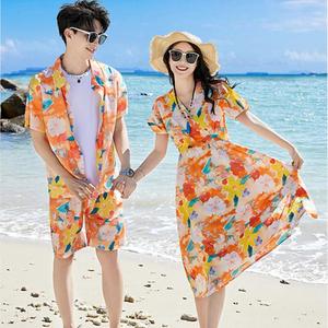 夏威夷情侣装岛服衬衫三亚海边度假超仙女裙岛服男沙滩套装泼水节