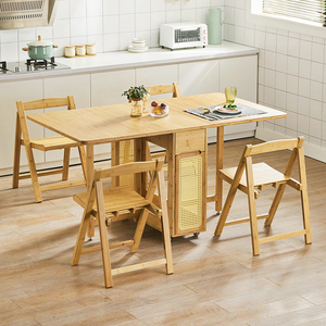 实木折叠餐桌家用小户型藤编方形伸缩餐桌子日式现代简约桌椅组合