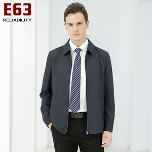 E63新款男士夹克双面穿秋季中老年外套爸爸装商务工作茄克翻领衣