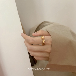 晶品 纯黄铜金色精致轻奢韩版简约时尚网红INS小众设计开口戒指女