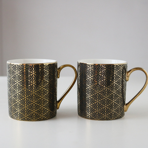 W1962出口英国陶瓷奢华黑金雪花镀金哑光马克杯/茶水杯咖啡杯