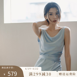 echo bridal 新娘敬酒服蓝色「如水」小众婚礼缎面高级年会轻礼服