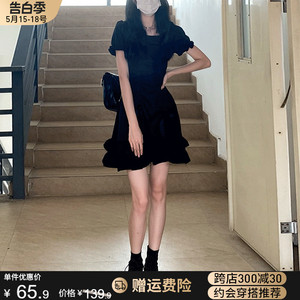 黑色连衣裙子茶歇法式赫本风春季短裙气质辣妹仙女2024新款蓬蓬裙