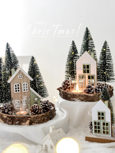 诺琪圣诞装饰烛台房子桌面摆件圣诞树造景小场景节日派对装饰道具