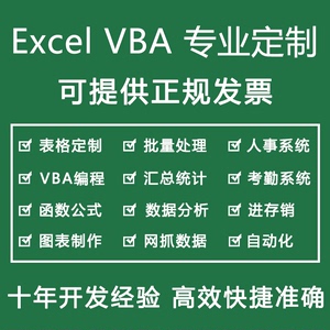VBA代码代工代做Excel表格编程设计制作函数编写数据自动化处理