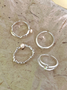 珍珠素圈戒指女小众设计感的独特轻奢高级感串珠欧泊装饰指环闺蜜