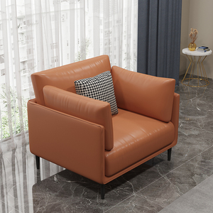 客厅单人位沙发皮轻奢现代简约接待沙发椅橙色新款单个一人位沙发