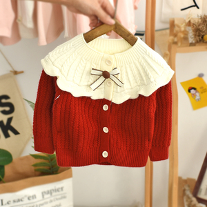 女宝宝针织外套洋气可爱女童秋装针织衫外搭网红女婴儿童开衫毛衣
