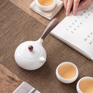 羊脂玉白瓷茶壶家用泡茶单壶带过滤功夫茶具侧把壶德化陶瓷泡茶壶