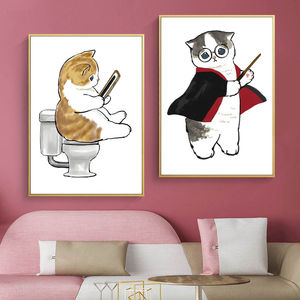 现代儿童房简约装饰画温馨可爱猫咪客厅挂画餐厅墙面动物图案壁画