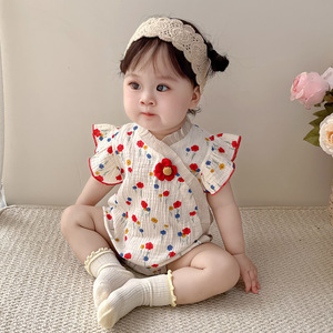 3个月0婴儿衣服夏季纯棉纱布薄款连体包屁衣宝宝夏装女孩公主爬服
