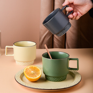 复古北欧简约叠叠杯陶瓷马克杯哑光色釉咖啡杯茶水杯办公室随水杯
