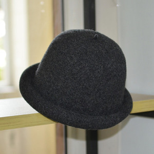 新款圆顶渔夫帽可折叠羊毛卷边盆帽时尚百搭减龄复古短檐帽子小沿