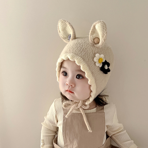 婴儿帽子秋冬季女宝宝韩系可爱护耳加厚针织毛绒帽女童保暖毛线帽