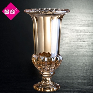 高级感轻奢欧式玻璃花瓶透明高脚大号装饰摆件水培插花富贵竹器皿