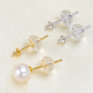 DIY珍珠配件S925银镀18K金小耳针耳钉和硅胶耳堵针盘珍珠耳饰空托